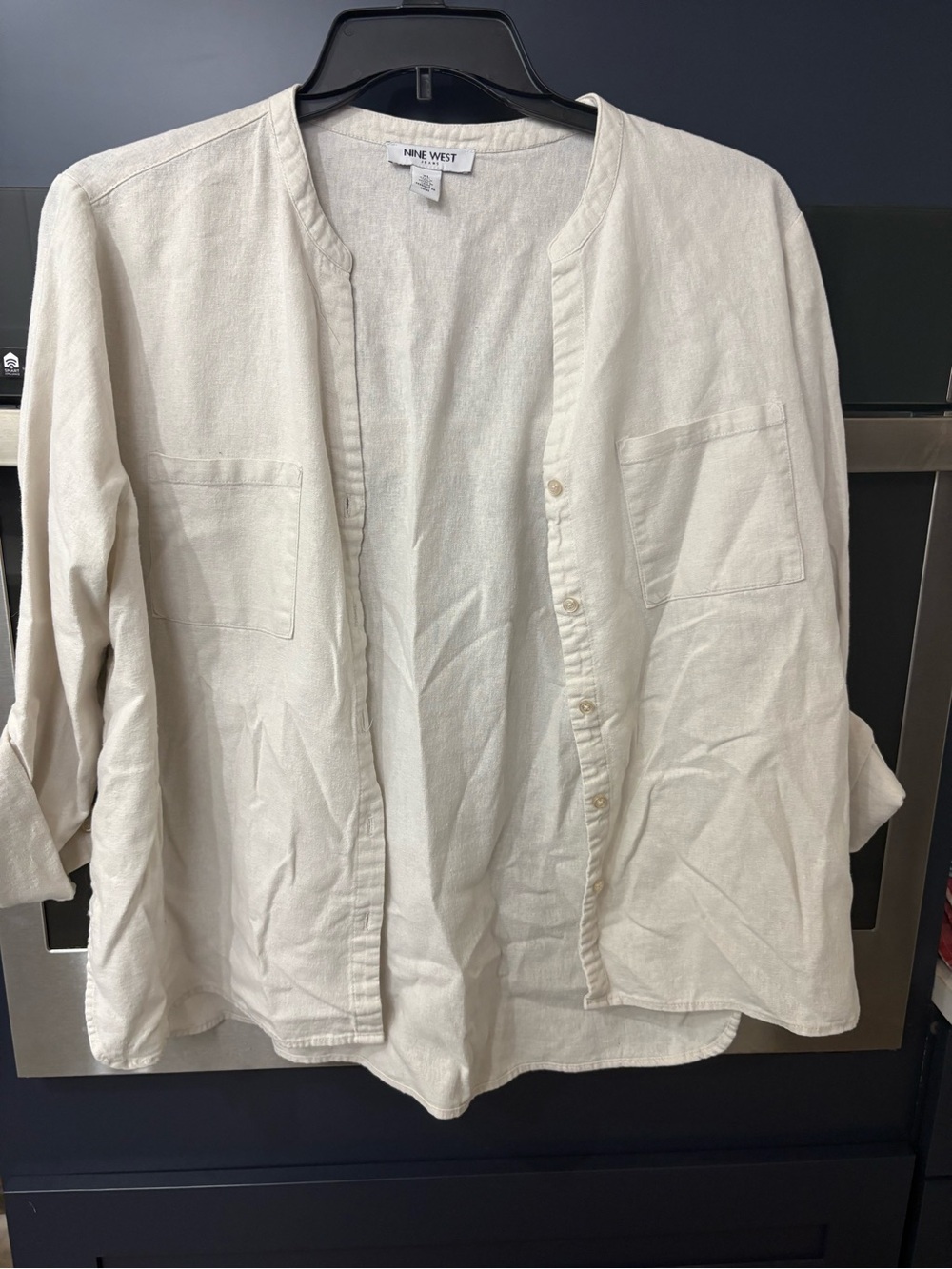 Nine West Jeans White Linen Blend Button Front Blouse XL